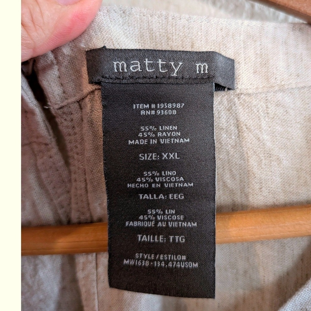 Matty M Womens XXL Linen Blend Balloon Sleeve Blouse Oatmeal Beige - Picture 3 of 8